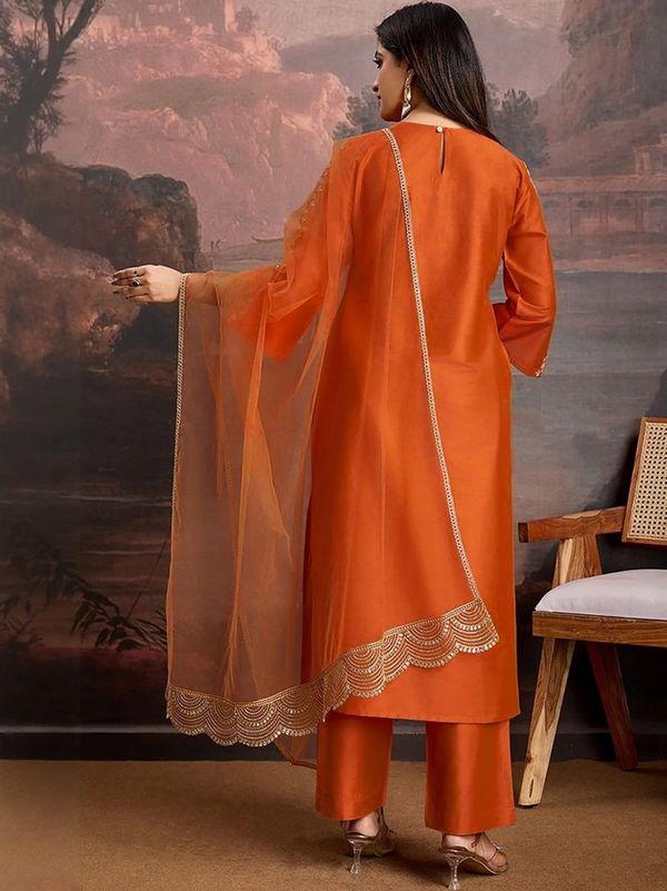 Orange Thread Embroidered Ethnic Suit Set