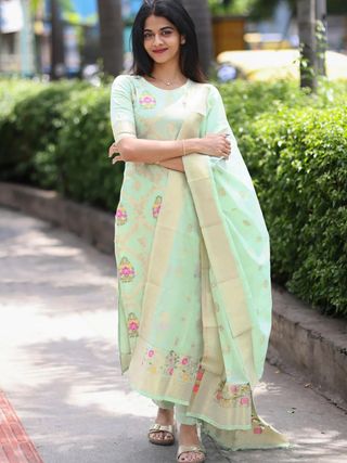 Elegant Pista Festive Wear Kurta Pant Set