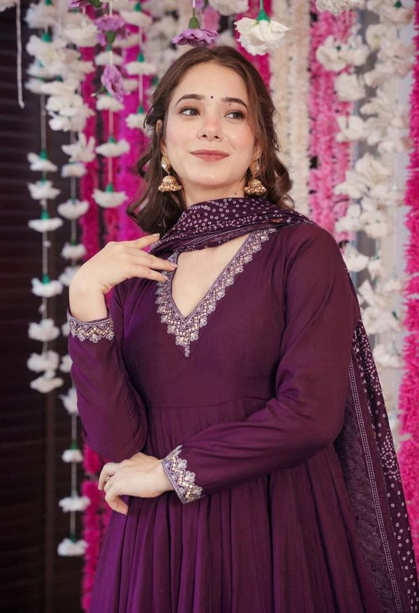 Festive Purple Anarkali Suit with Chanderi Dupatta