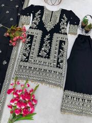 Designer Black Party Wear Palazzo Suit Set - Black