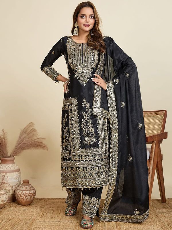 Designer Black Party Wear Palazzo Suit Set