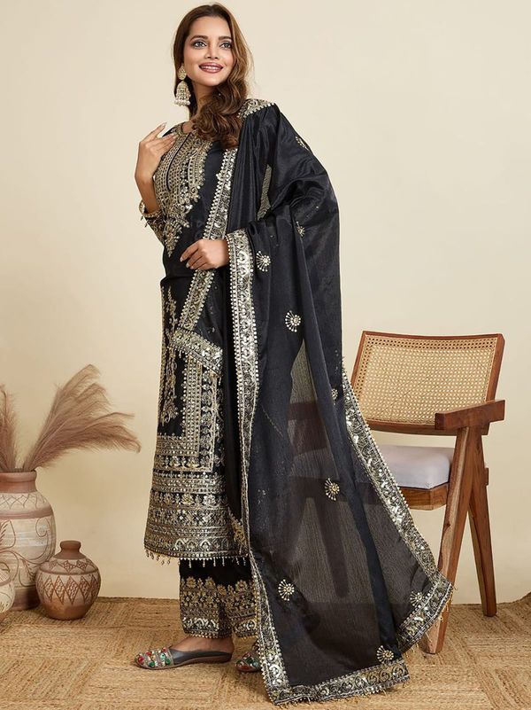 Designer Black Party Wear Palazzo Suit Set