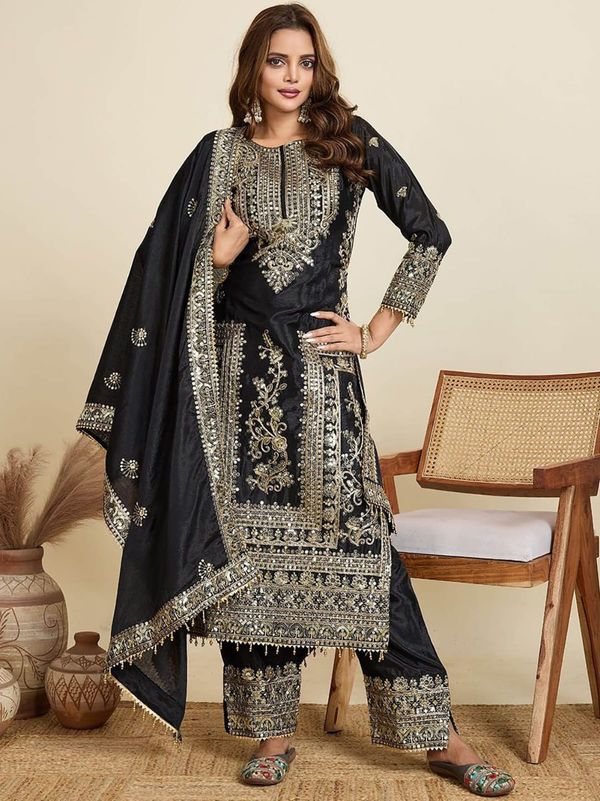 Designer Black Party Wear Palazzo Suit Set