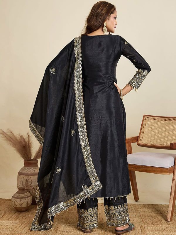 Designer Black Party Wear Palazzo Suit Set