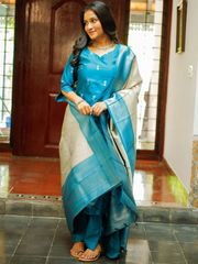 Elegant Sky Blue Woven Ethnic Suit Set - Sky Blue