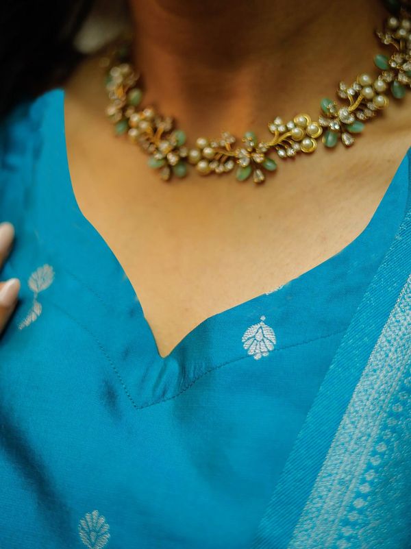 Elegant Sky Blue Woven Ethnic Suit Set