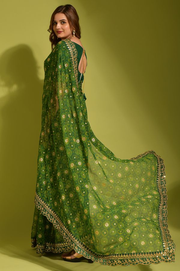 Designer Emerald Georgette Saree With Sequin Lace