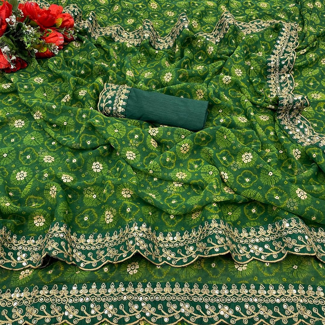 Designer Emerald Georgette Saree with Sequin Lace
