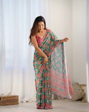 Patola Print Chinon Saree for Women Online - Green