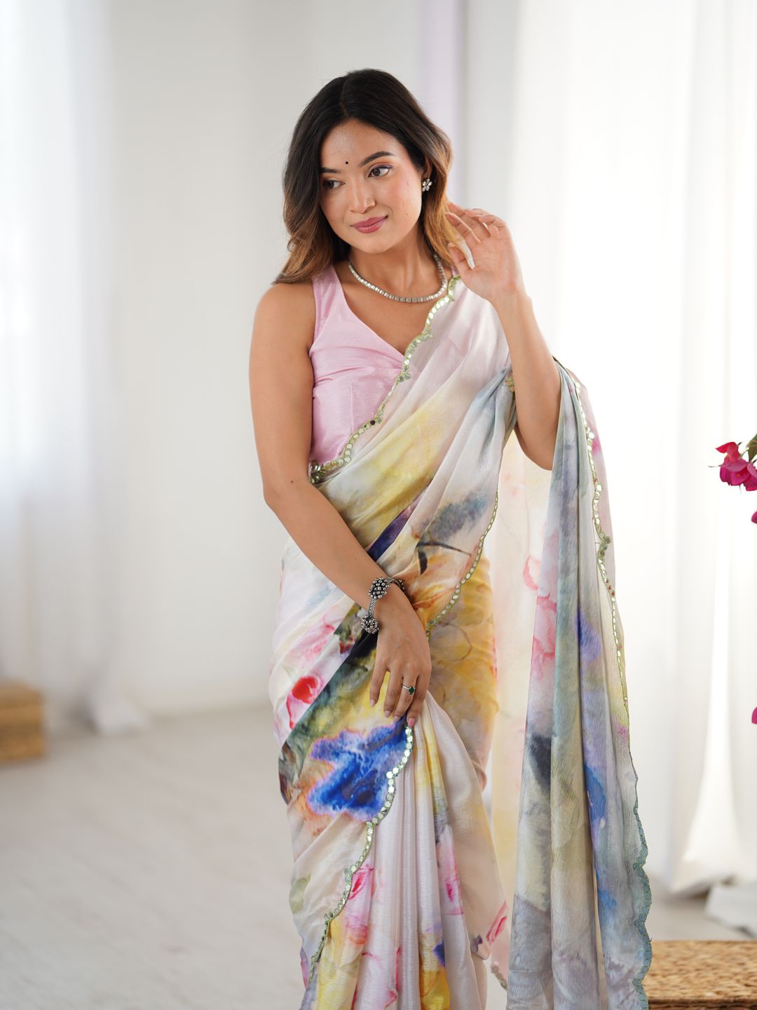 Ivory Bloom Heavy Chinnon Party Wear Saree