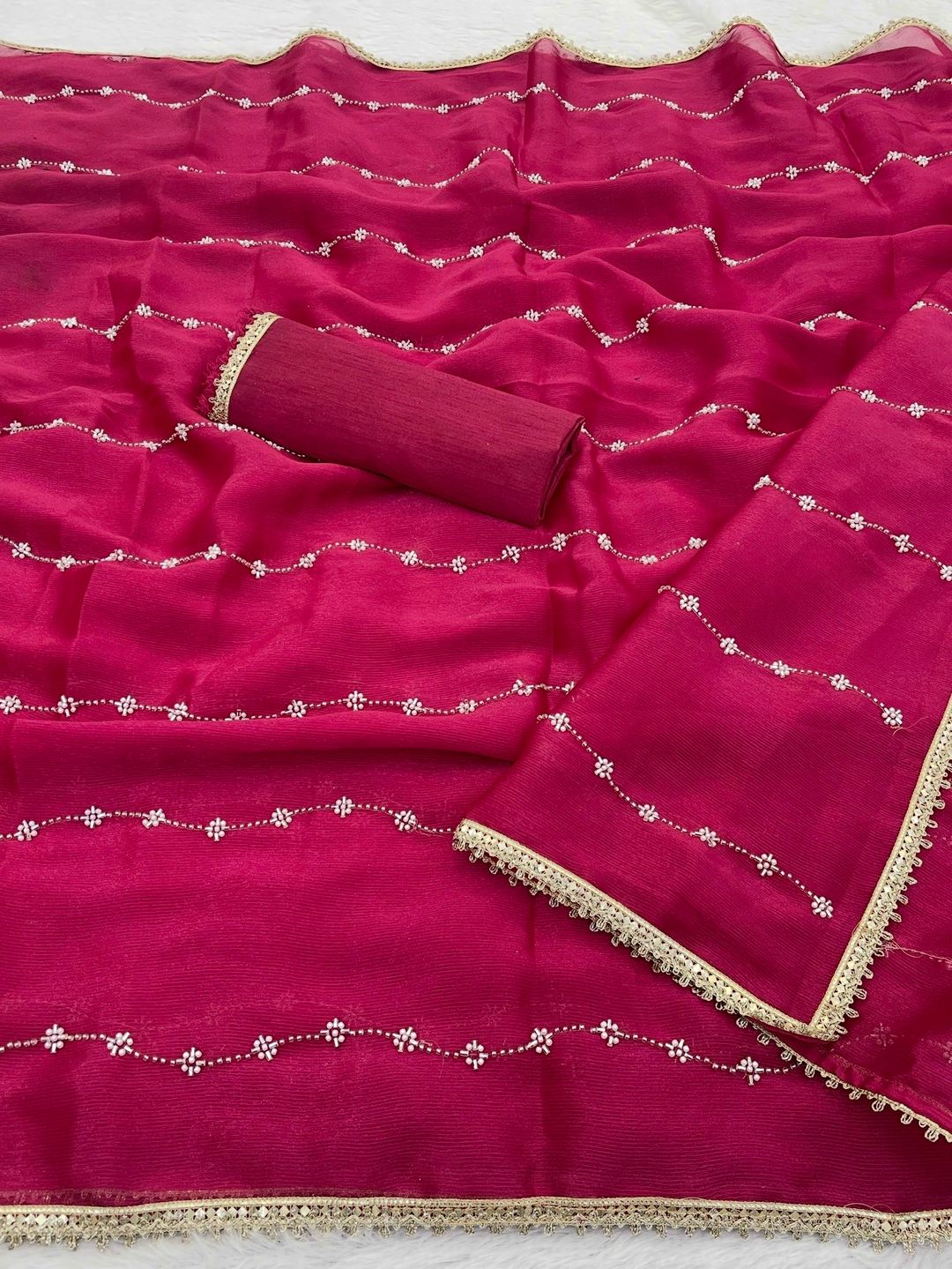 Rani Pink Heavy Smooth Sitara Saree with Sequin Embroidery