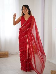 Heavy Sitara Fancy Saree for Wedding & Party Wear - Red