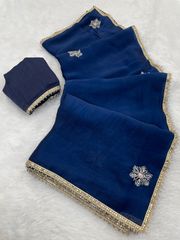 Premium Navy Blue Fancy Saree with Blouse - Blue