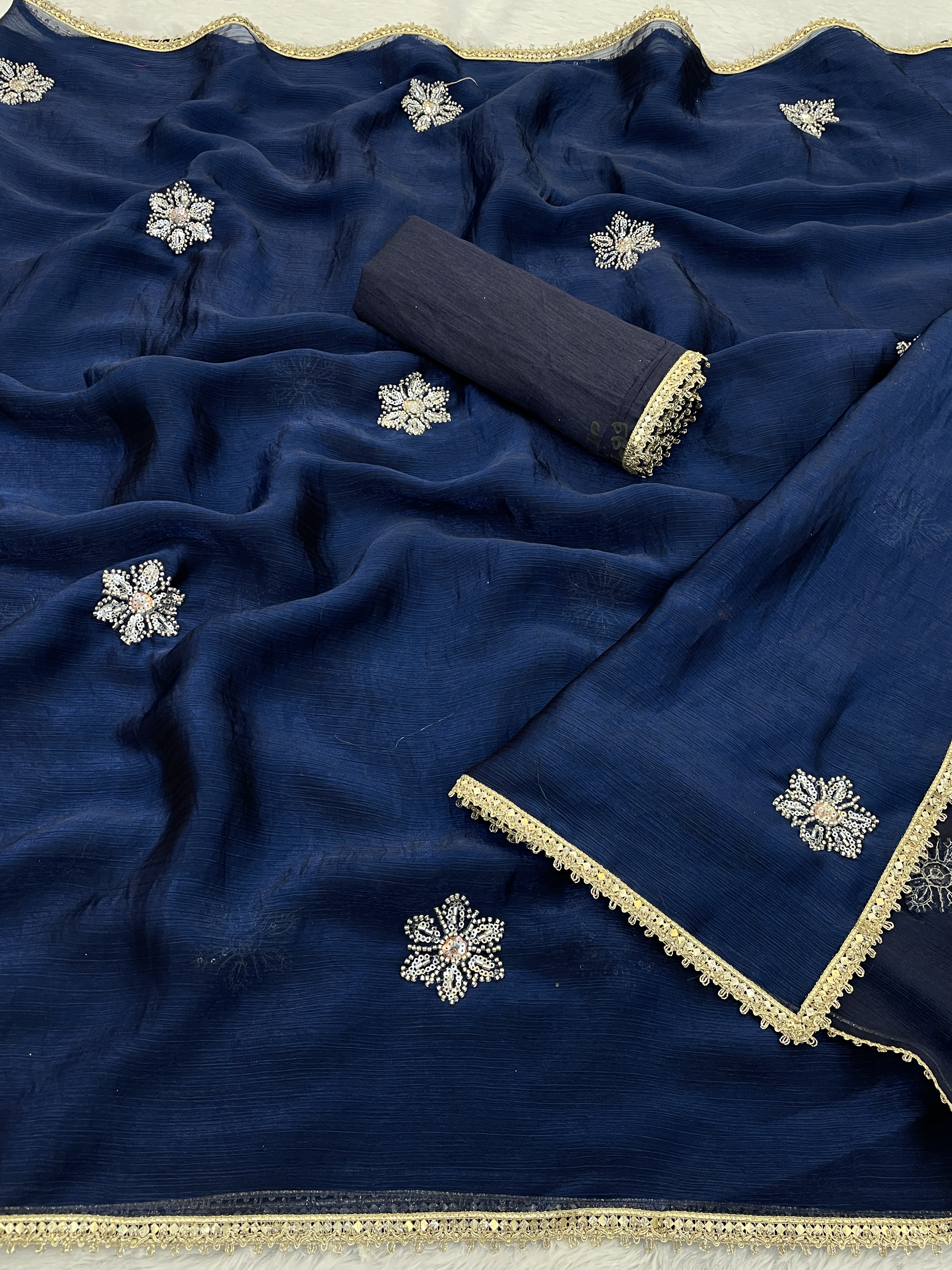 Premium Navy Blue Fancy Saree with Blouse