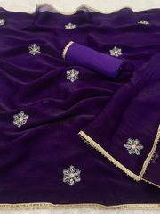 Royal Purple Designer Fandy Saree for Women - Purple