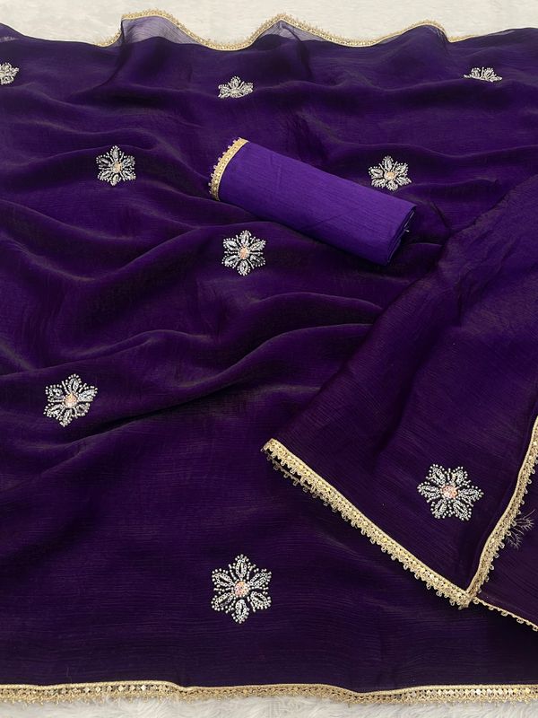 Royal Purple Designer Fandy Saree For Women