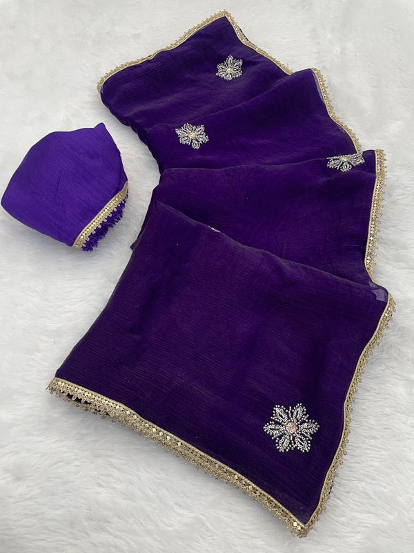 Royal Purple Designer Fandy Saree For Women