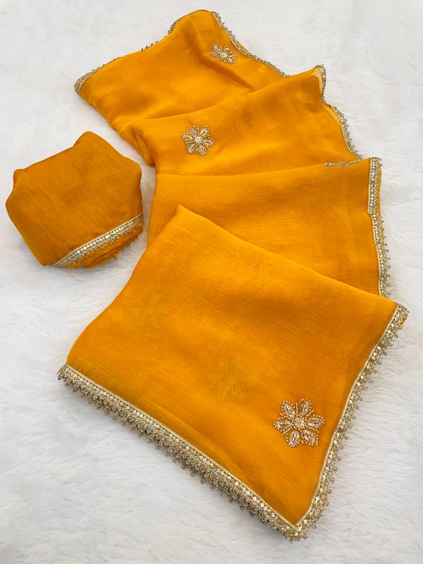 Premium Mustard Fancy Saree With Blouse