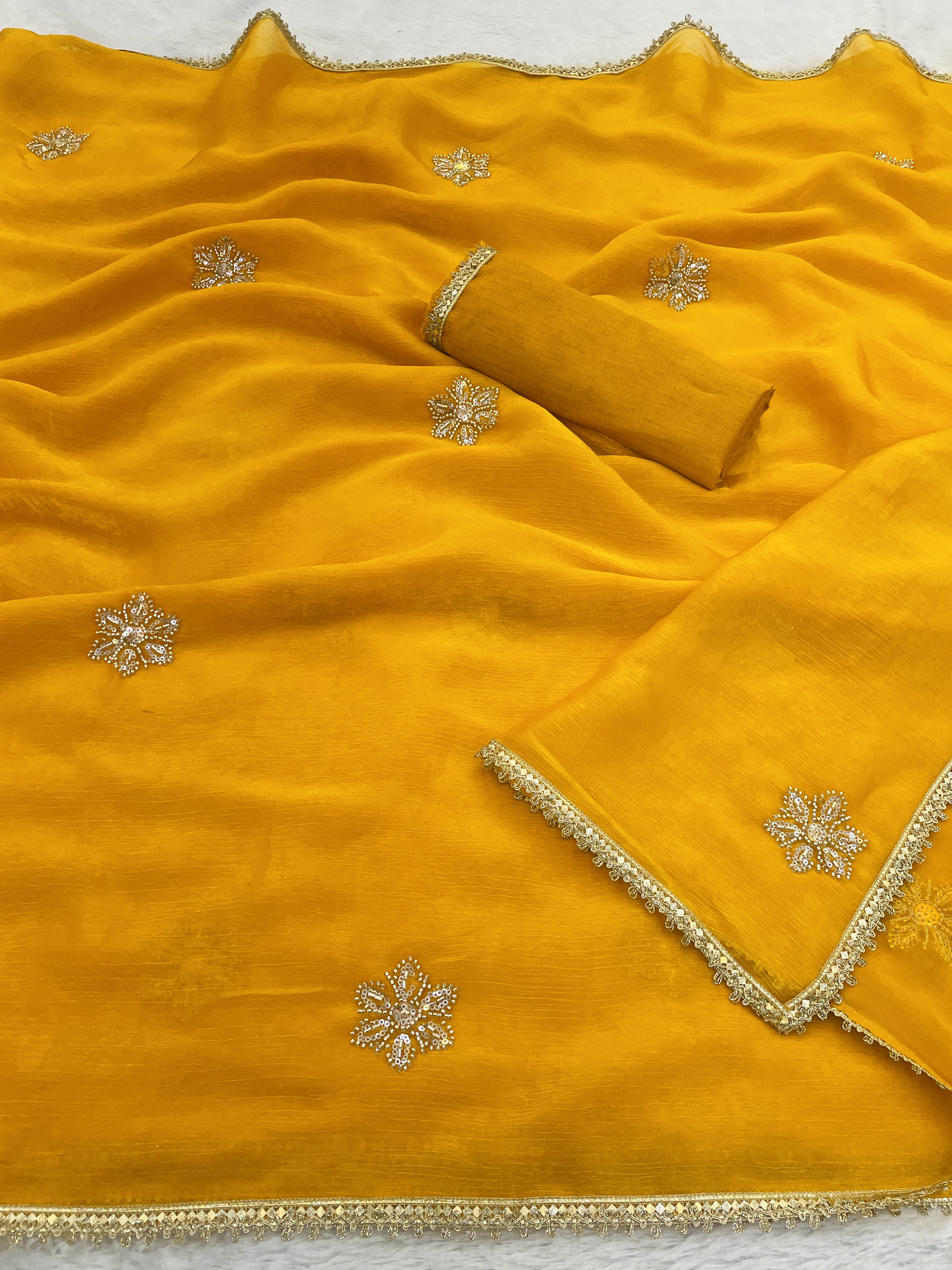 Premium Mustard Fancy Saree with Blouse