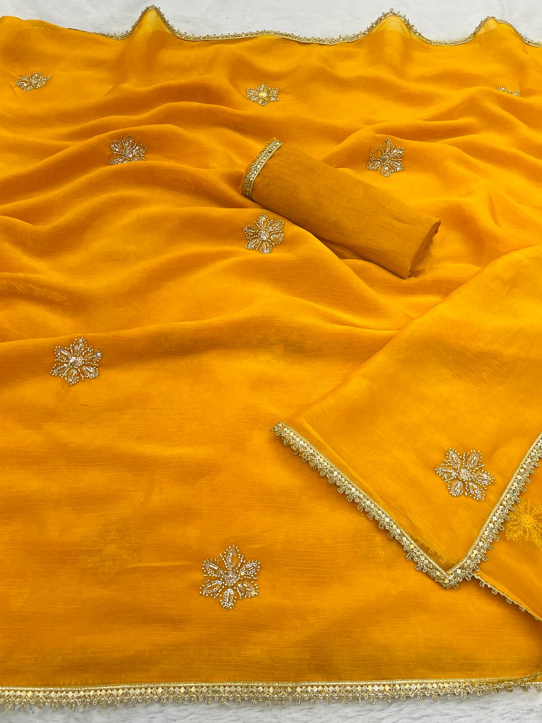 Premium Mustard Fancy Saree with Blouse