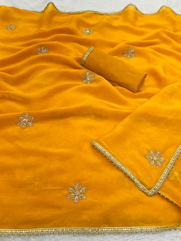 Premium Mustard Fancy Saree With Blouse