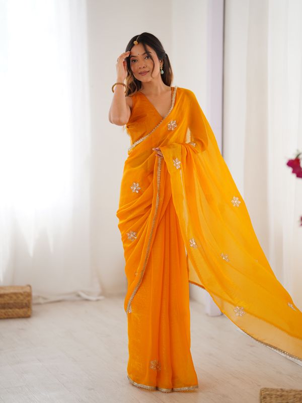 Premium Mustard Fancy Saree with Blouse