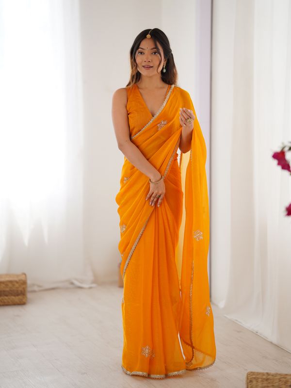 Premium Mustard Fancy Saree with Blouse