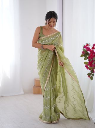 Premium Gold Crush Embroidered Party Wear Saree for Women
