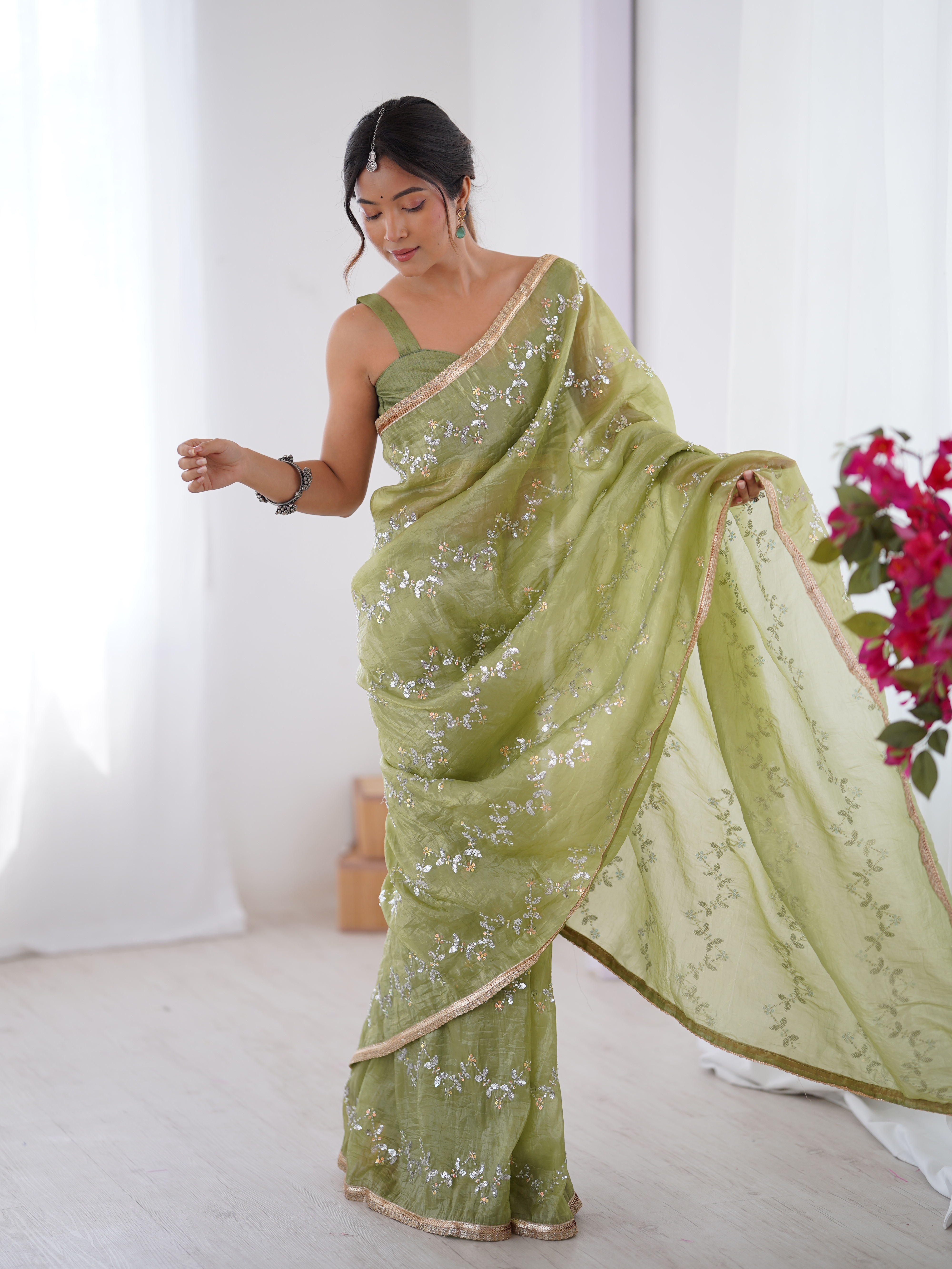 Premium Gold Crush Embroidered Party Wear Saree for Women