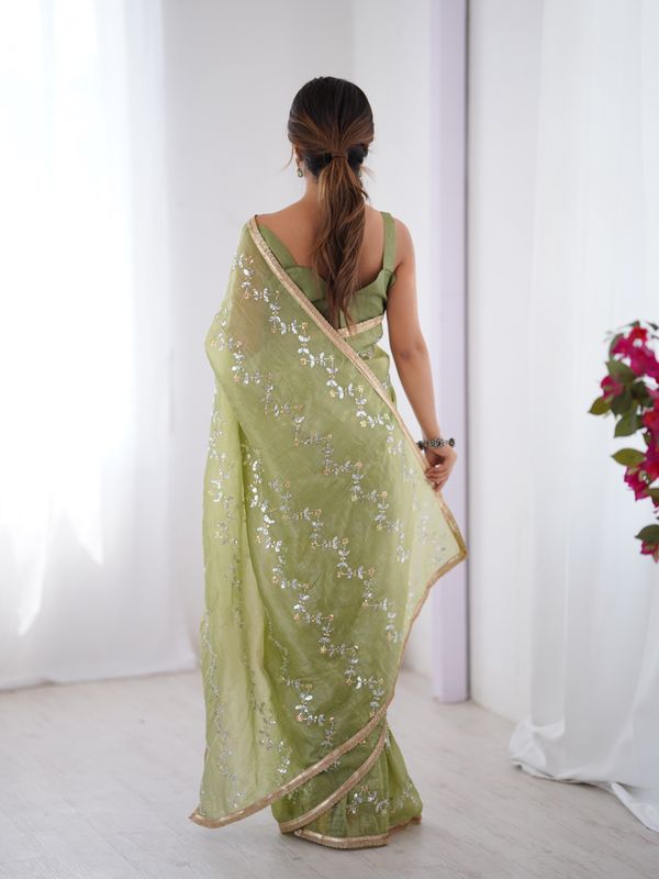 Premium Gold Crush Embroidered Party Wear Saree For Women