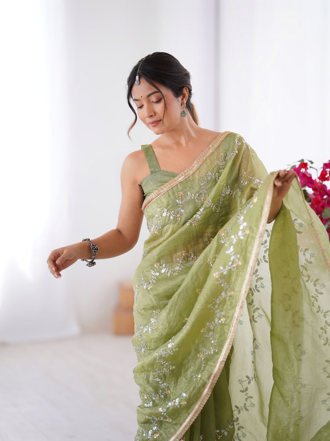Premium Gold Crush Embroidered Party Wear Saree for Women