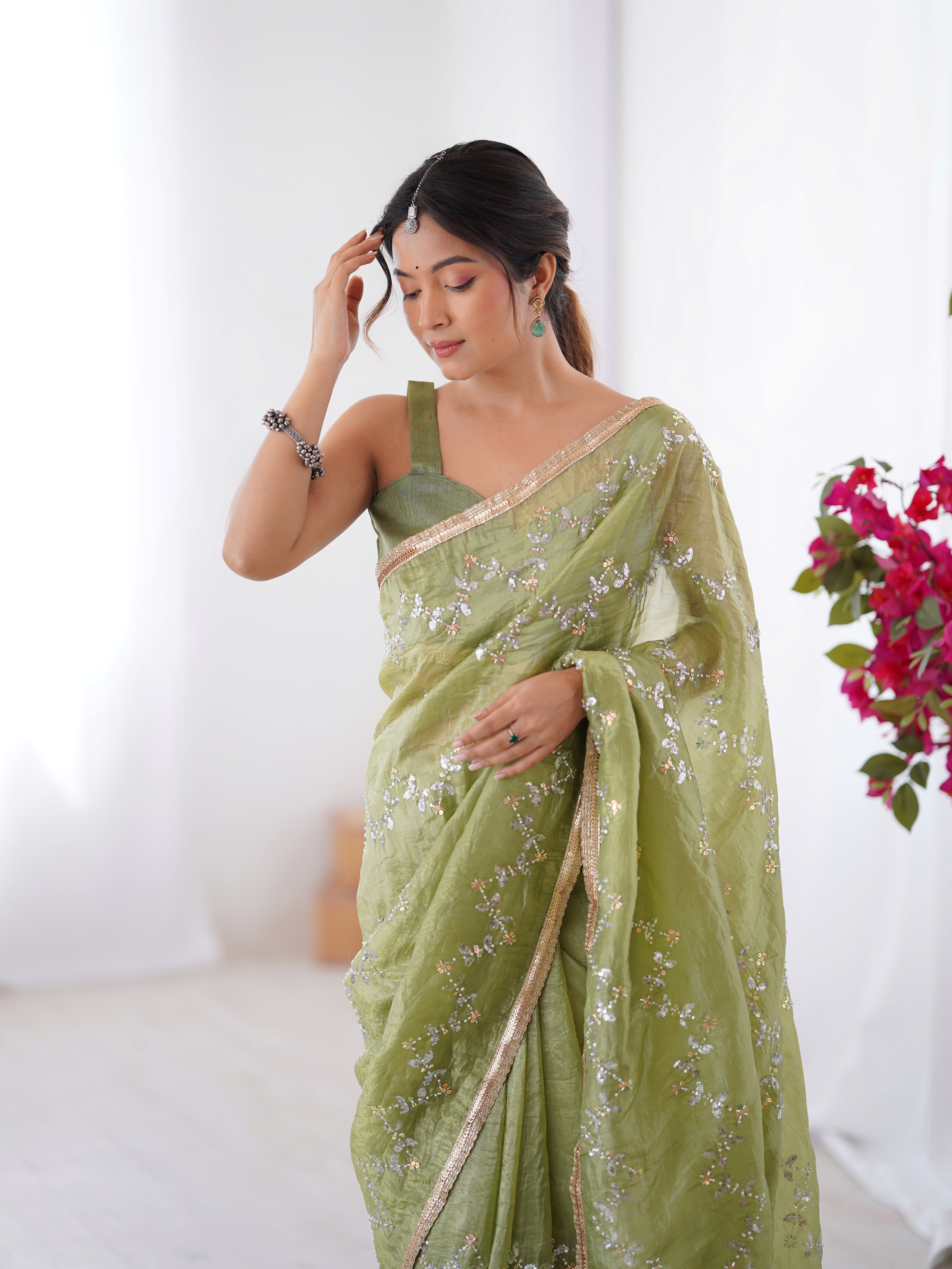 Premium Gold Crush Embroidered Party Wear Saree for Women