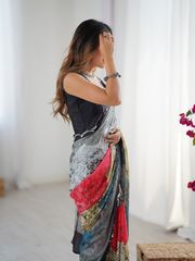 Multicolor Heavy Chinnon Printed Saree for Women - multi color