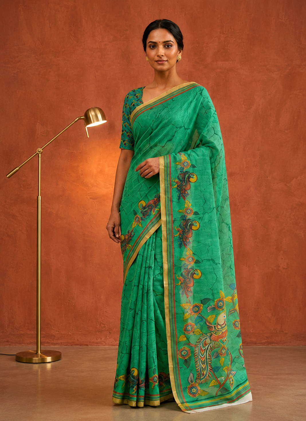 Buy Green Digital Print Linen Blend Saree for Women - Varnavi