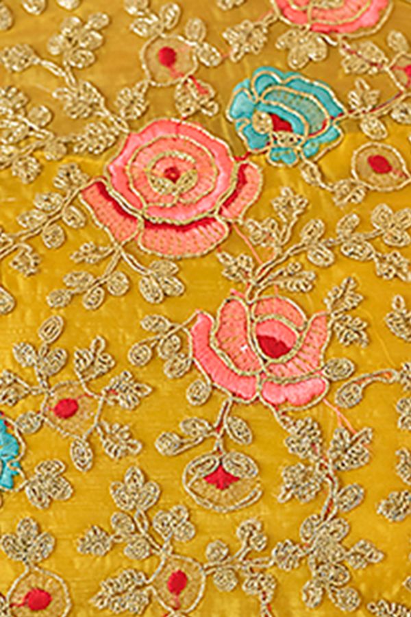 Yellow Organza Embroidered Saree with Unstitched Net Blouse